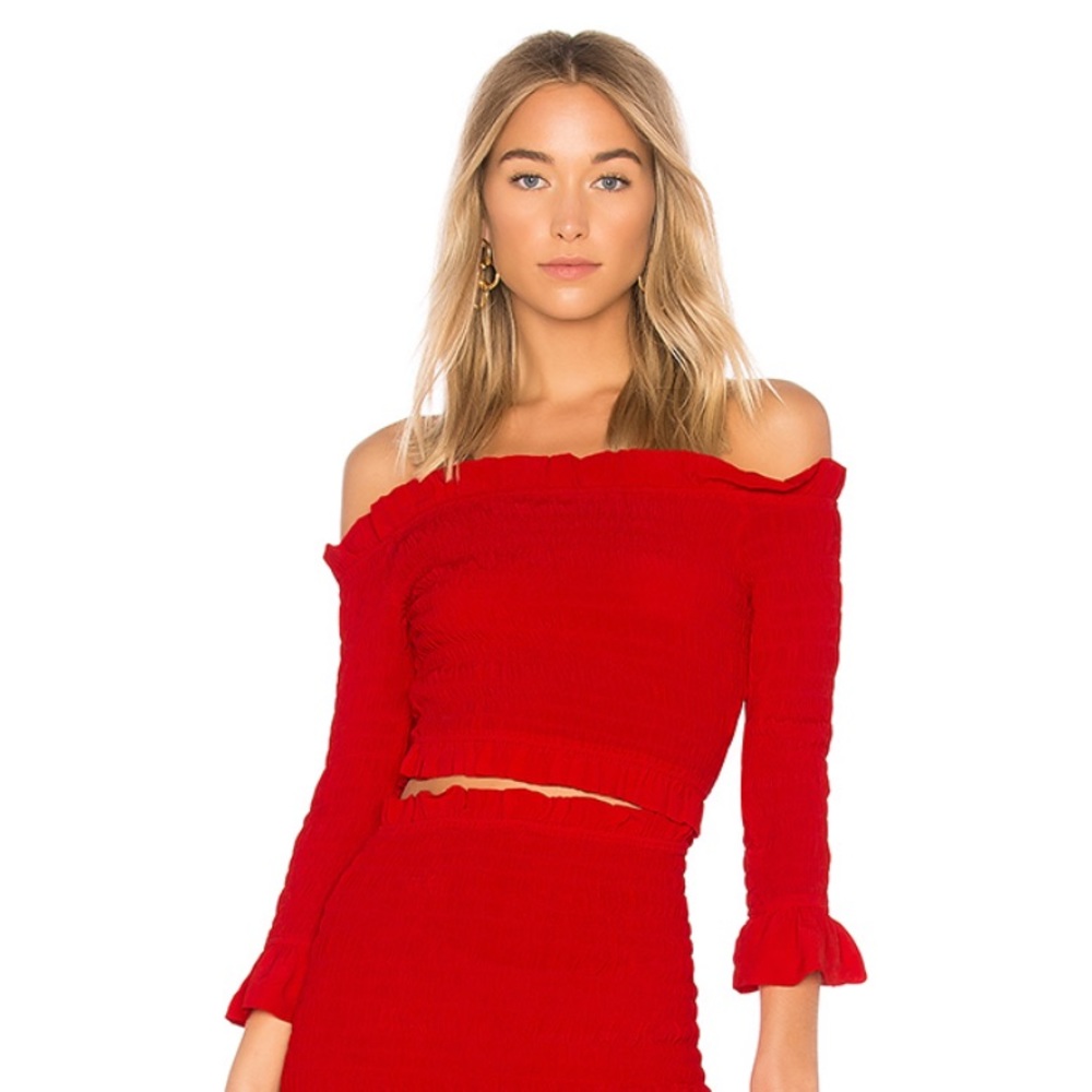 Lovers + Friends Revolve Off the Shoulder Top Red
